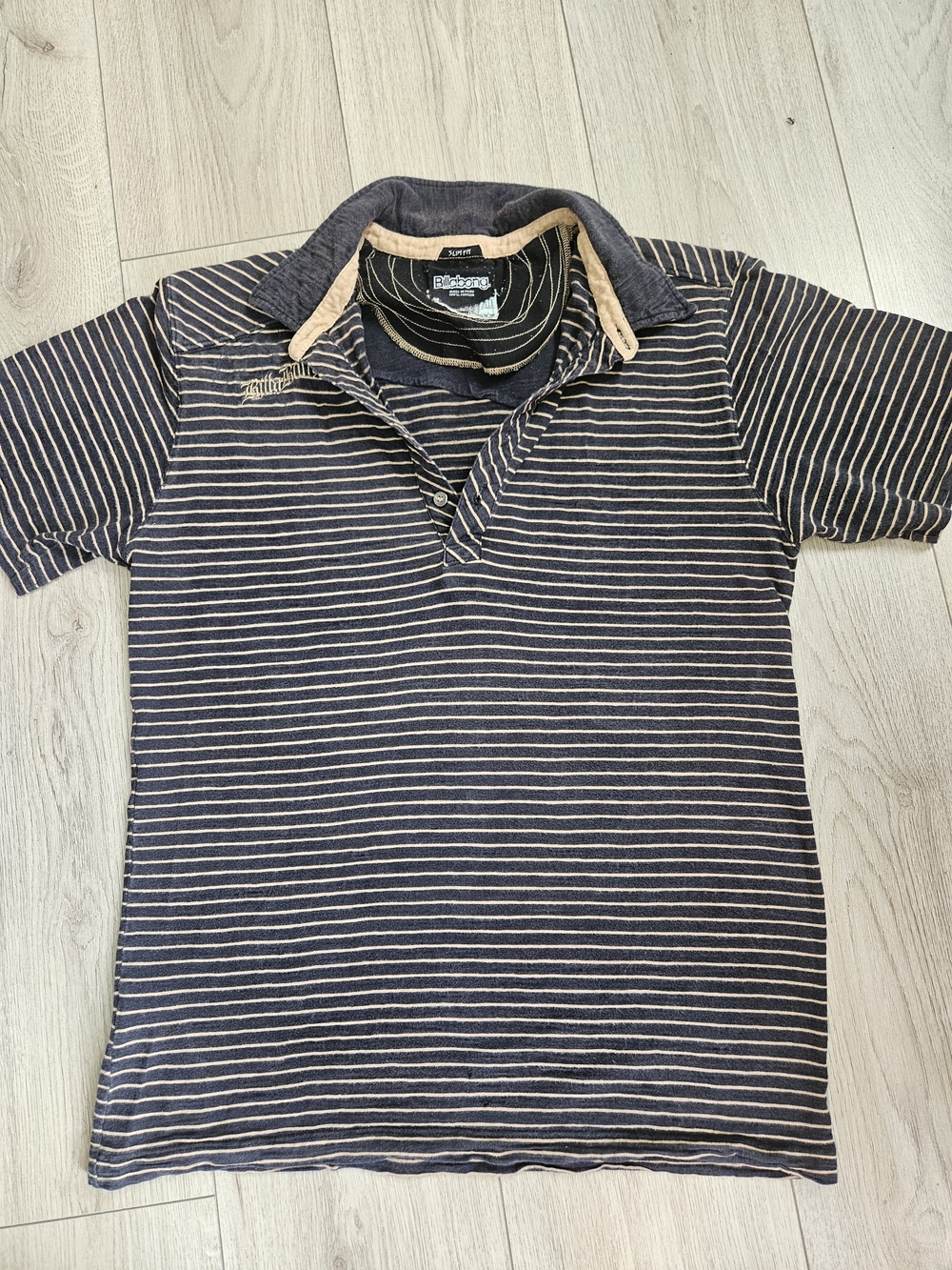 Billabong Men’s Slim Fit Striped Polo Shirt Medium Grey Beige Cotton🔥